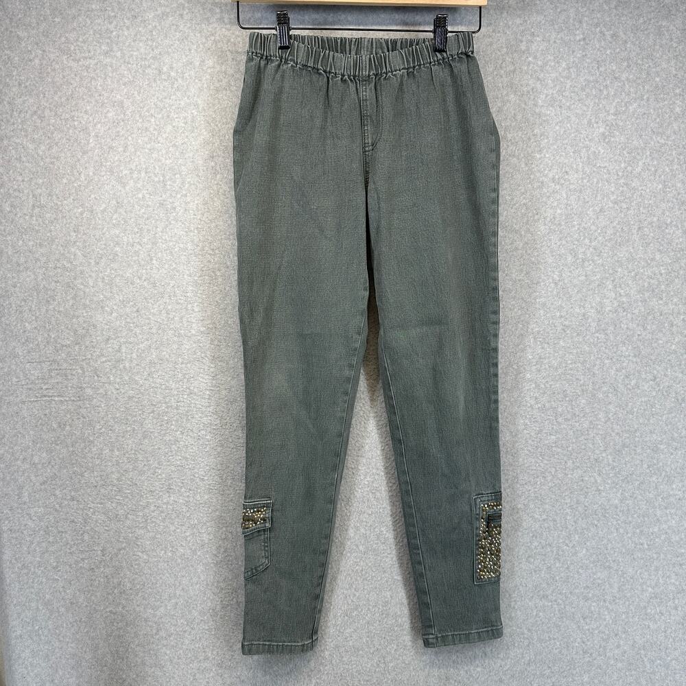 DG2 By Diane Gilman Jeans Womens Size PS Gray Pull On Studded Rhinestone Pockets